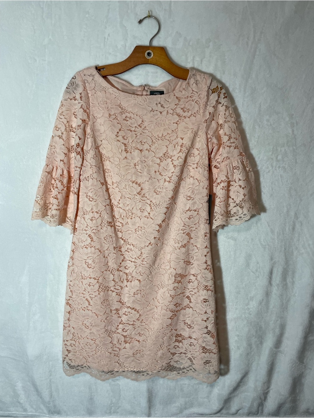 Vince Camuto Blush Pink Lace Bell Sleeve Mini Dress